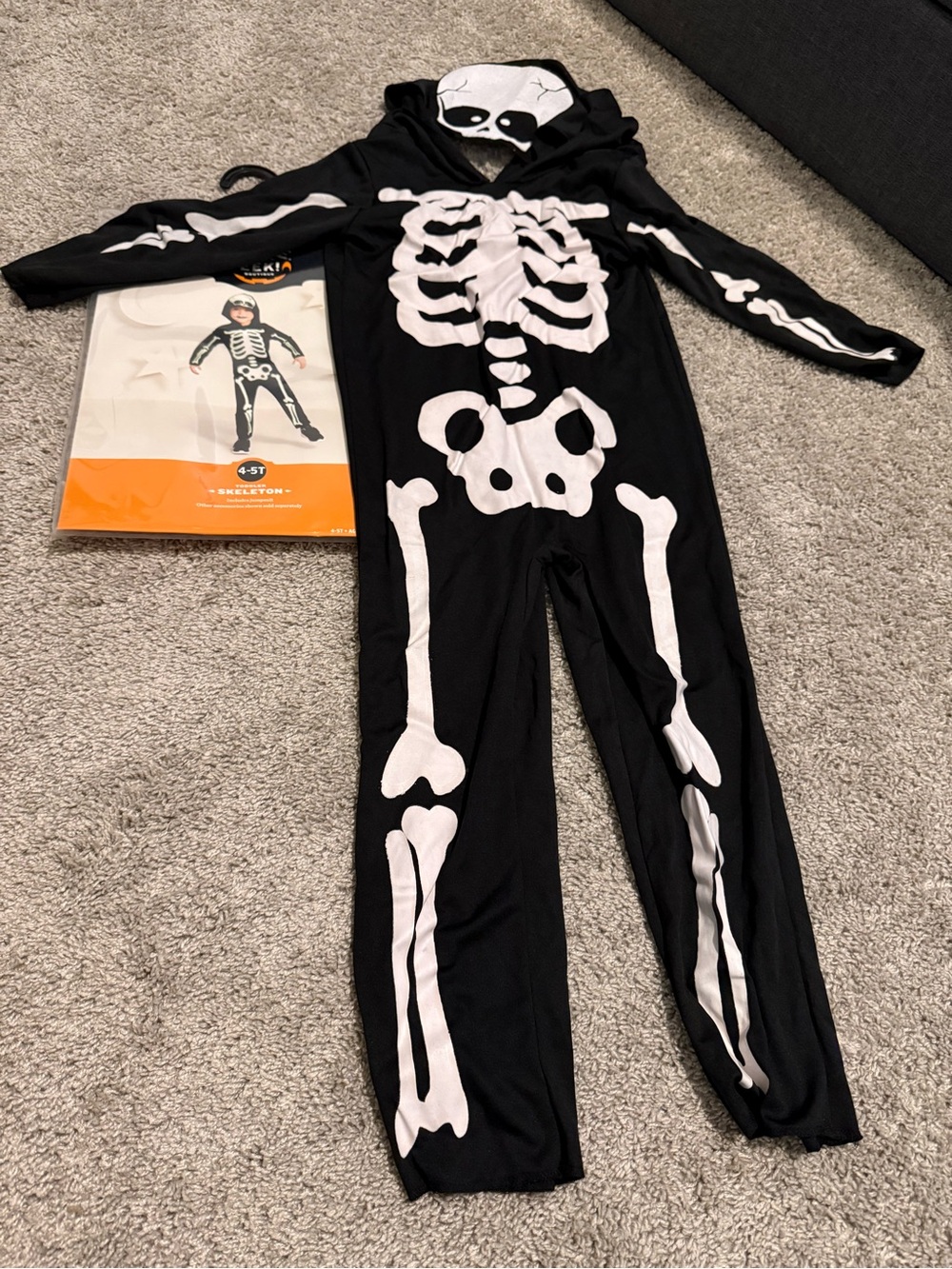 Kids Skeleton Hooded Jumpsuit Halloween Costume - Black/White